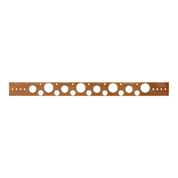 A brown metal Sioux Chief copper-plated strip with holes.