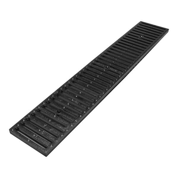 A black rectangular metal grate with slots.