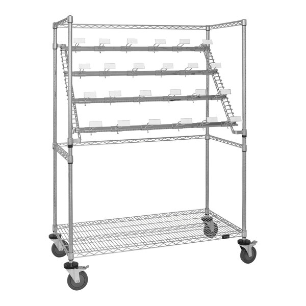 Quantum 48" x 24" x 69" Carbon Steel Mobile Medical Cart with Wire Shelf and 36 Catheter Hooks WRC-BC2448