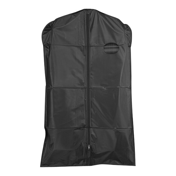54" Black 3 Gauge Vinyl Zippered Dress Length Garment Bag - 100/Case