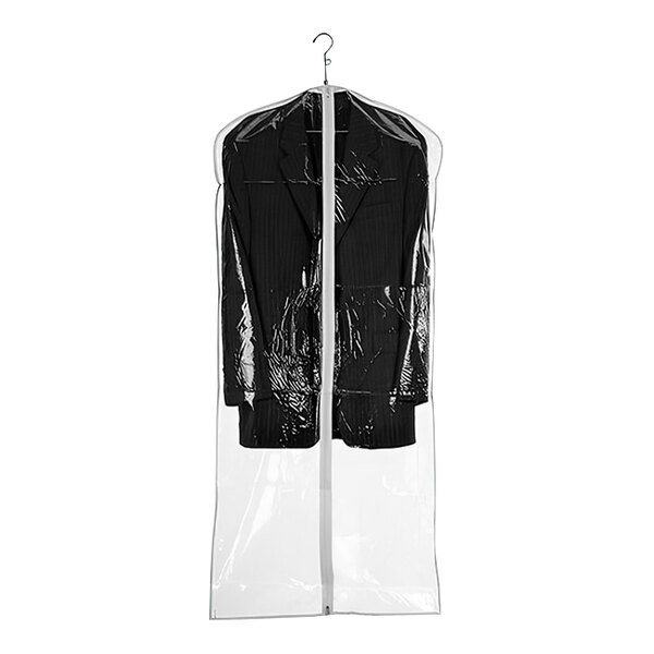 54" Clear 3 Gauge Vinyl Zippered Dress Length Garment Bag with Taffeta Finish - 100/Case