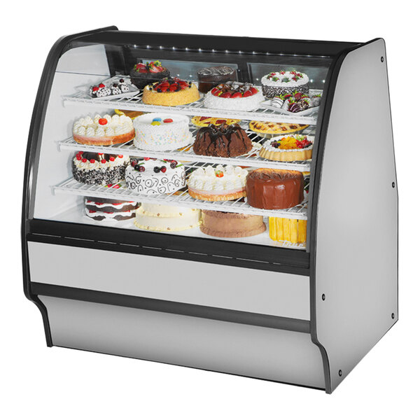 True TGM-R-48-SC/SC-S-W 48 1/4" Curved Glass Stainless Steel Refrigerated Bakery Display Case with White Interior