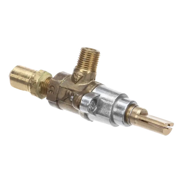A close-up of a metal and brass Garland Hi-Lo manual natural gas valve.