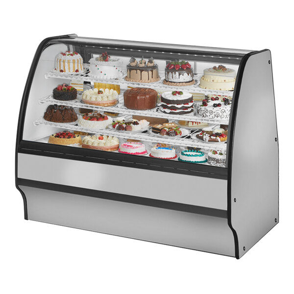 True TGM-R-59-SC/SC-S-W 59 1/4" Curved Glass Stainless Steel Refrigerated Bakery Display Case with White Interior