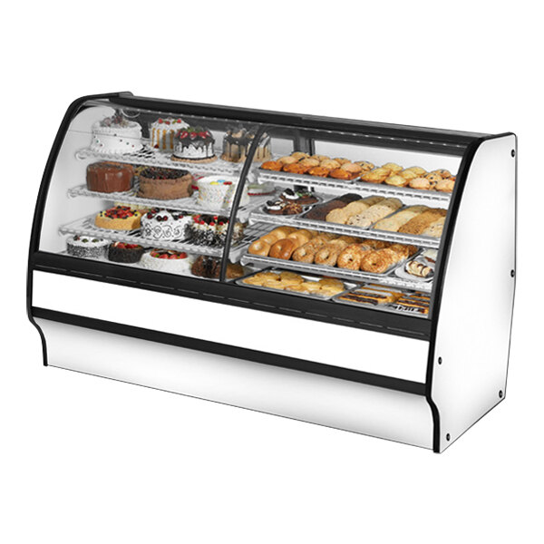 True TGM-DZ-77-SC/SC-W-W 77 1/4" Curved Glass White Refrigerated Dual Zone Bakery Display Case with White Interior
