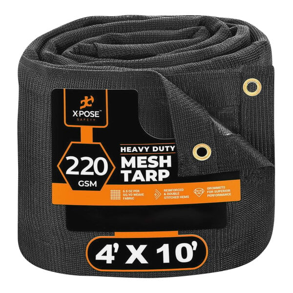 Xpose Safety Black Heavy-Duty Weatherproof 6.5 oz. Multipurpose Mesh Tarp