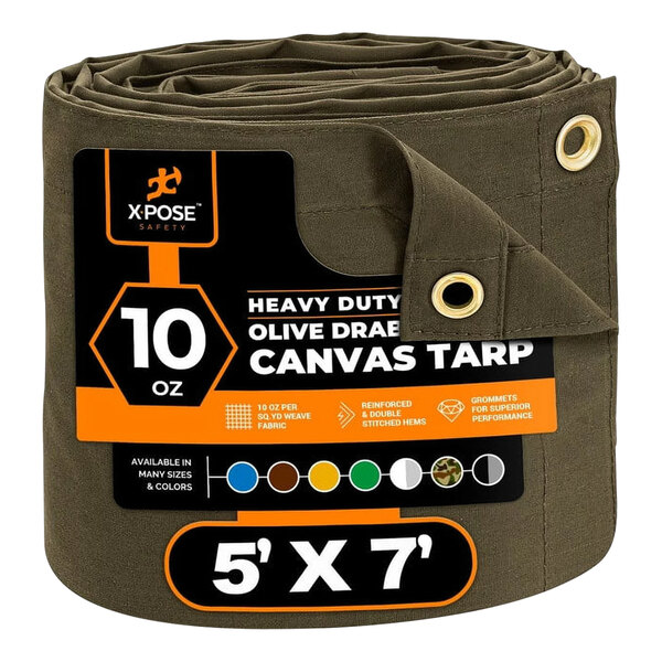 Xpose Safety Olive Drab Heavy-Duty Weatherproof 10 oz. Poly Canvas Tarp