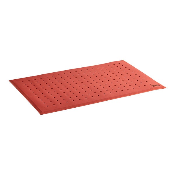 Lavex 3' x 5' Heavy-Duty Red Grease-Resistant Anti-Fatigue Closed-Cell Nitrile Rubber Floor Mat with Drainage Holes - 5/8" Thick