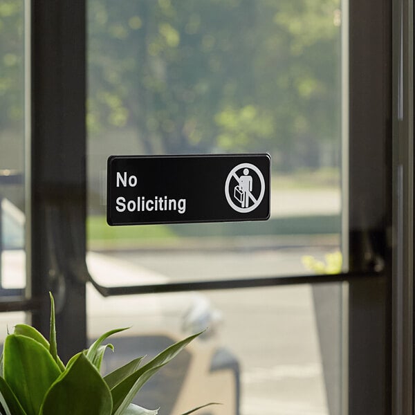 Lavex No Soliciting Sign - Black and White, 9" x 3"