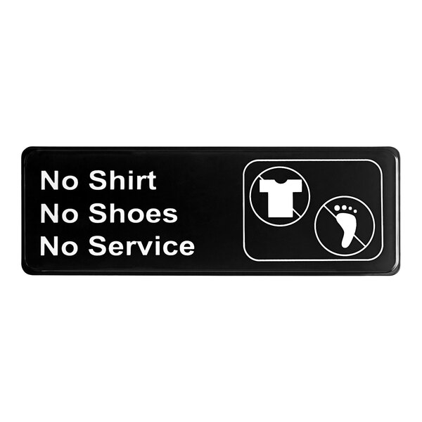 Lavex No Shirt, No Shoes, No Service Sign - Black and White, 9" x 3"