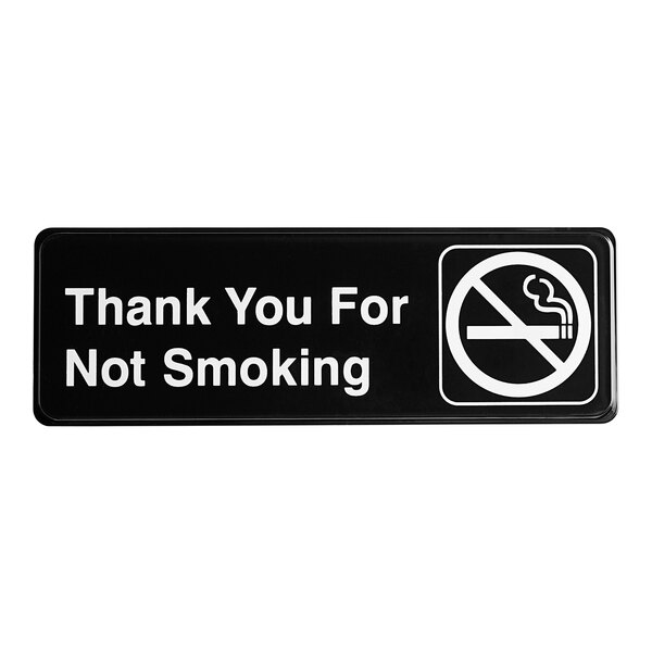 Lavex Thank You For Not Smoking Sign - Black and White, 9" x 3"