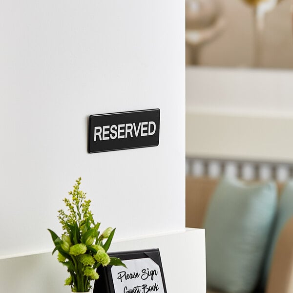 Lavex Reserved Sign - Black and White, 9" x 3"