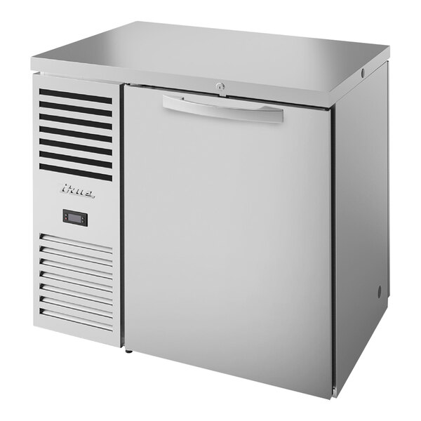 True TBR36-PTSZ1-L-S-S-S-1 36" Stainless Steel Solid Door Pass-Through Back Bar Refrigerator with LED Lighting