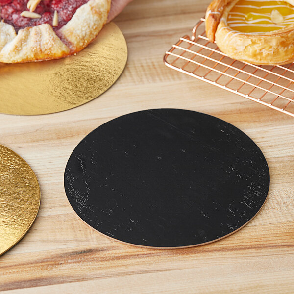 Enjay 8" Round Reversible Gold / Black Single Serve Dessert Board - 85/Case
