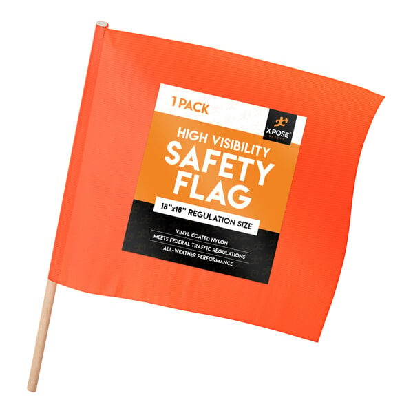 Xpose Safety 18" x 18" Orange Safety Flag with 28" Wood Staff WF-18-X