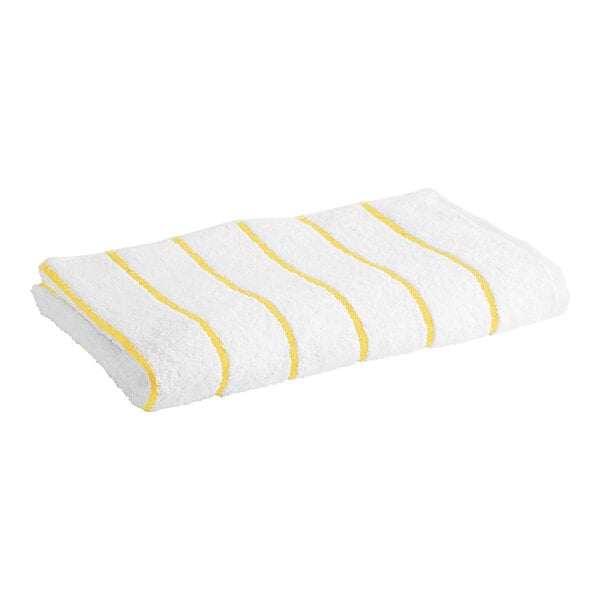Garnier-Thiebaut Waikiki 30" x 60" White with Yellow Stripes Cotton / Polyester Pool Towel 13 lb. - 20/Case