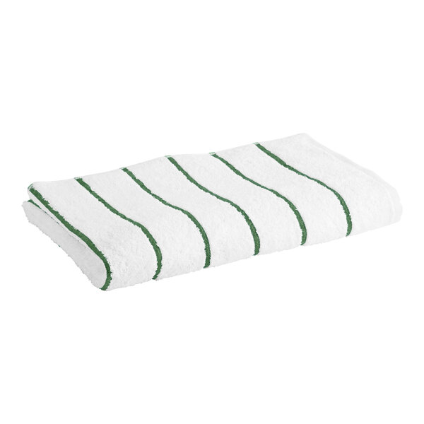 Garnier-Thiebaut Waikiki 30" x 60" White with Green Stripes Cotton / Polyester Pool Towel 13 lb. - 20/Case
