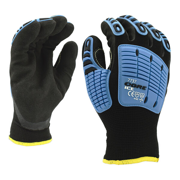 Cordova OGRE Ice Black 13 Gauge Thermal Polyester Gloves with Black Sandy Nitrile Palm Coating and TPR Reinforcements - Large