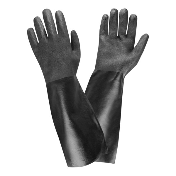 Cordova Black 18" Large Double-Dipped Etched PVC Gloves with Interlock Lining - 12/Pack