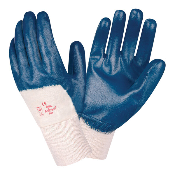 Cordova Brawler II Smooth Supported Nitrile Gloves with Interlock Lining, Sanitized Treatment, and Knit Wrist - Large - 12/Pack