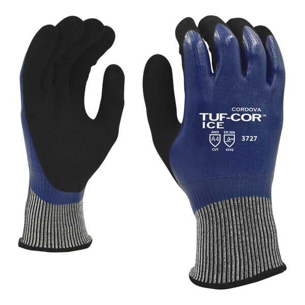 Cordova Tuf-Cor Ice Salt and Pepper 13 Gauge HPPE / Synthetic Fiber Gloves with 2-Layer Nitrile Coating and Thermal Acrylic Lining - Large