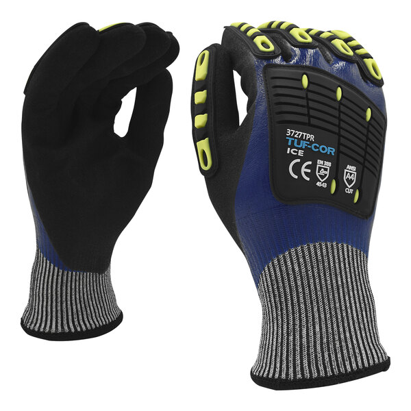 Cordova Tuf-Cor Ice Salt and Pepper 13 Gauge HPPE / Synthetic Fiber Gloves with 2-Layer Nitrile Coating, Thermal Acrylic Lining, and TPR Reinforcements - Large