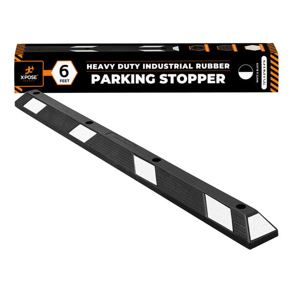Xpose Safety 6' White and Black Heavy-Duty Rubber Parking Curb Stop PBSW-6-X