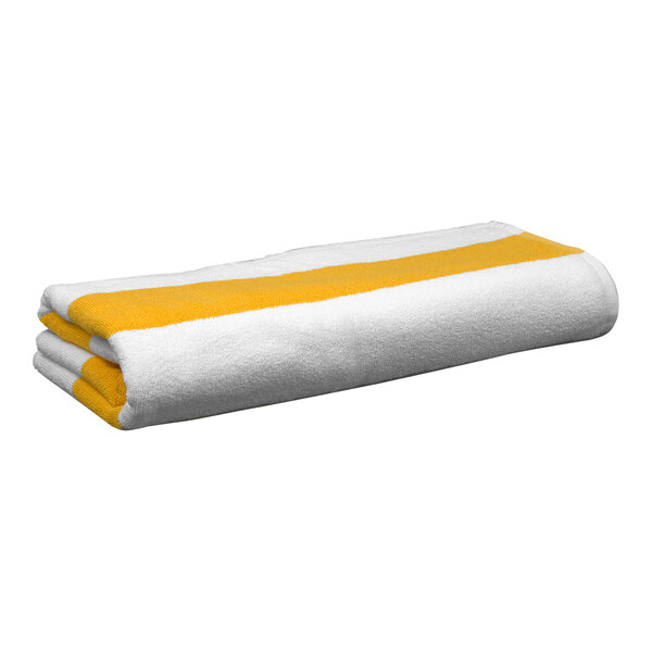 Garnier-Thiebaut Maya 34" x 80" White with Yellow Stripes 100% Cotton Pool Towel 24.5 lb. - 12/Case