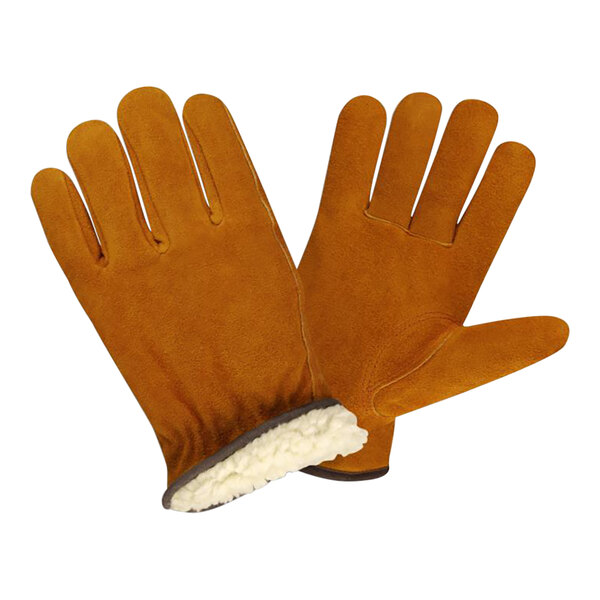 Cordova Russet Standard Grain Split Cowhide Leather Driver's Gloves with Pile Lining - 12/Pack