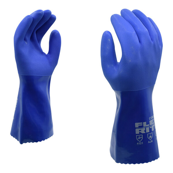 Cordova Flex-Rite Blue PVC Gloves with Textured Finish and Machine Knit Lining - Medium - 12/Pack