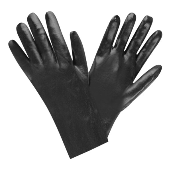 Cordova Black Large Smooth PVC Gloves with Interlock Lining - 12/Pack