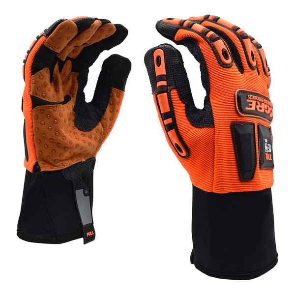 Cordova OGRE Orange Spandex Gloves with Synthetic Leather Palm Coating and TPR Reinforcements - Large