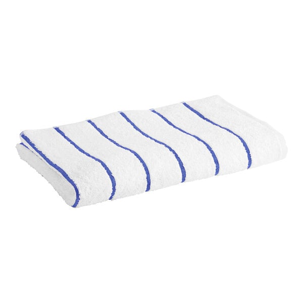 Garnier-Thiebaut Waikiki 30" x 60" White with Blue Stripes Cotton / Polyester Pool Towel 13 lb. - 20/Case