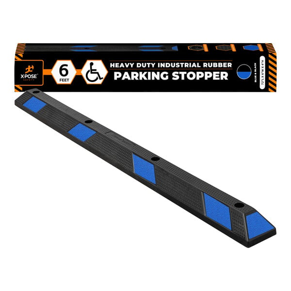 Xpose Safety 6' Blue and Black Heavy-Duty Rubber Parking Curb Stop PBSB-6-X