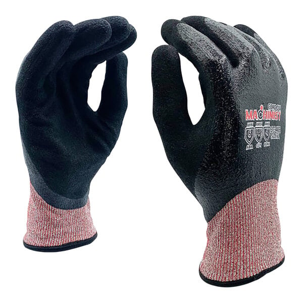 Cordova Machinist-Ice Salt and Pepper 13 Gauge HPPE / Synthetic Fiber Cut-Resistant Gloves with Black Sandy Nitrile Palm Coating - Large