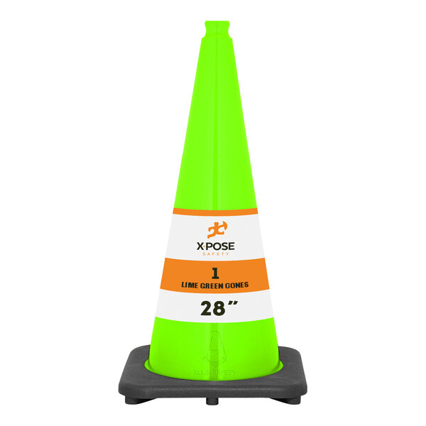 Xpose Safety 28" Lime Green Heavy-Duty PVC Traffic Cone with 7 lb. Base LTC28-1-X