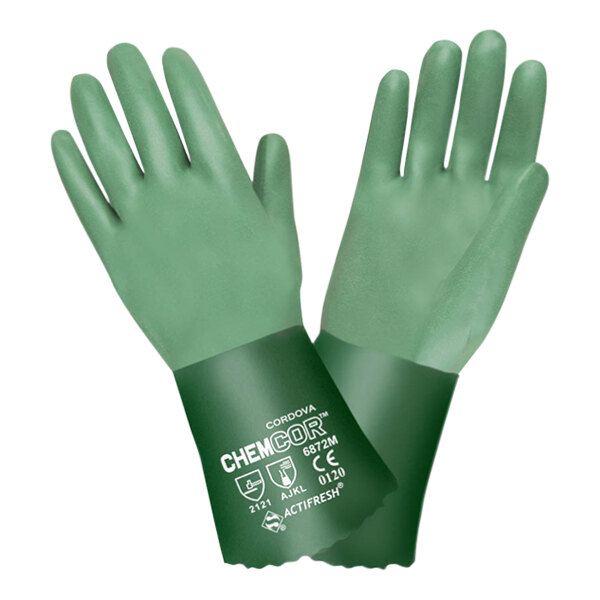 Cordova Chem-Cor 12" Double-Dipped Neoprene Gloves with Sandpaper Finish and Interlock Lining - Large - 12/Pack