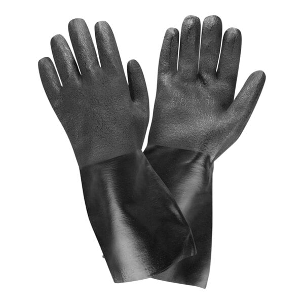 Cordova Black 14" Large Double-Dipped Etched PVC Gloves with Jersey Lining - 12/Pack