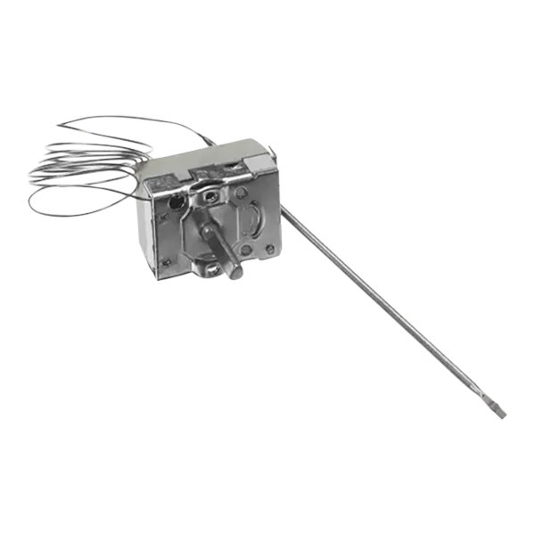 A small metal Hatco thermostat with a long wire.