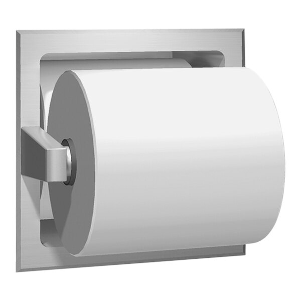 American Specialties, Inc. 10-7403-S Satin Stainless Steel Recessed Single Roll Toilet Tissue Holder with Spare Roll Holder