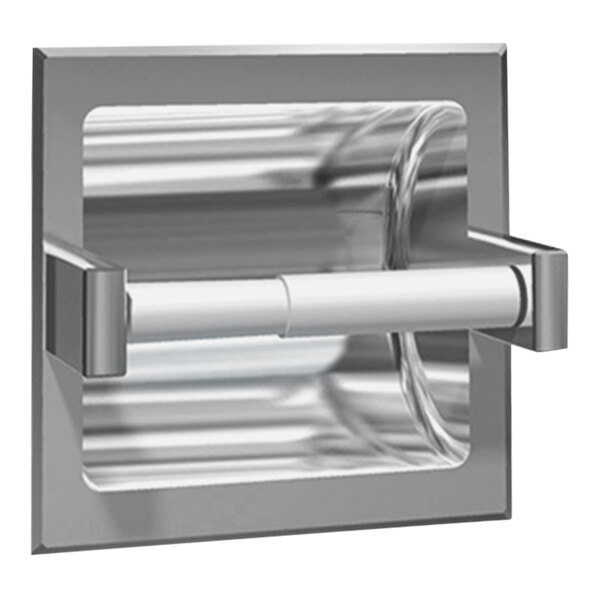 American Specialties, Inc. 10-7402-B Bright Stainless Steel Recessed Single Roll Toilet Tissue Holder