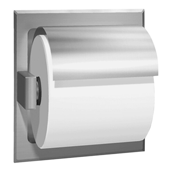 American Specialties, Inc. 10-7402-HB Bright Stainless Steel Recessed Single Roll Toilet Tissue Holder with Hood