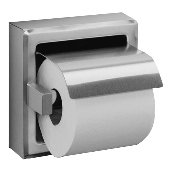American Specialties, Inc. 10-7402-HBSM Bright Stainless Steel Surface-Mounted Single Roll Toilet Tissue Holder with Hood