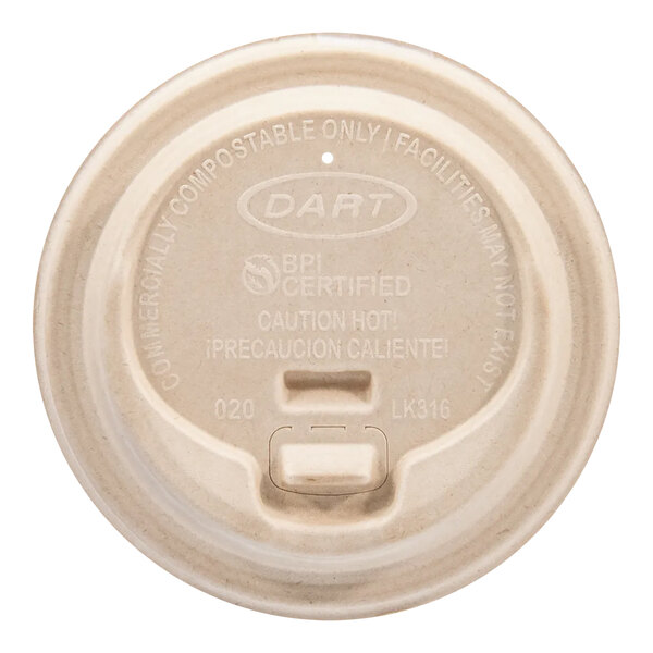 Dart Bagasse Molded Compostable Lid with Reclosable Sip Hole for 12 - 24 oz. Solo ProPlanet Cups - 1000/Case