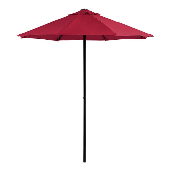 Lancaster Table & Seating 6' Round Strawberry Push Lift Black Steel Umbrella