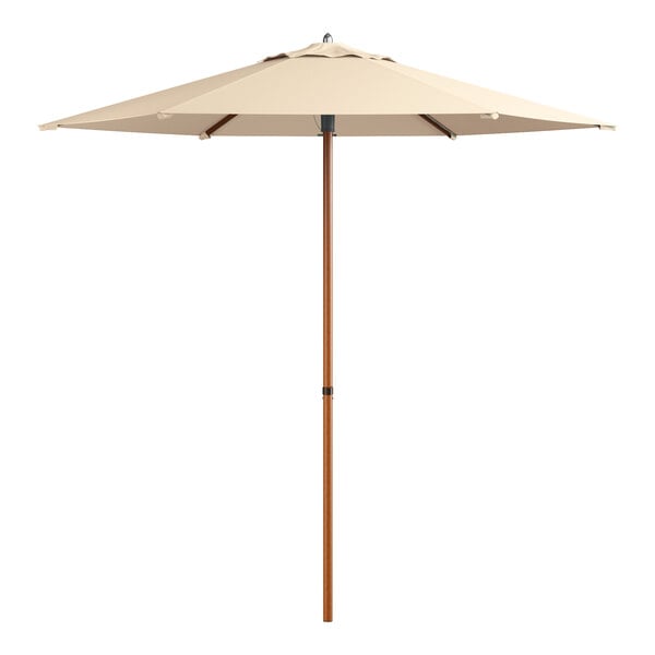 Lancaster Table & Seating 7 1/2' Round Sand Push Lift Woodgrain Aluminum Umbrella
