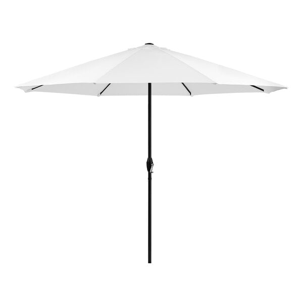 Lancaster Table & Seating 11' Round White Crank Lift Black Steel Umbrella