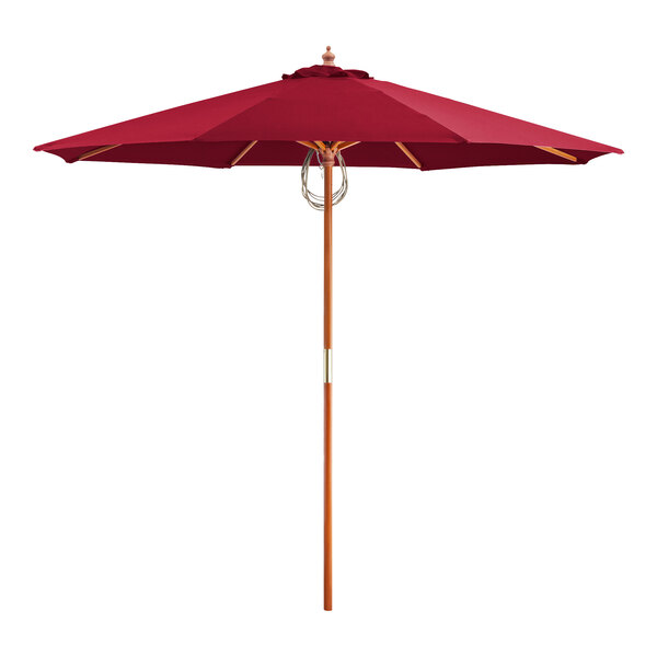 Lancaster Table & Seating 9' Round Strawberry Pulley Lift Bamboo Umbrella