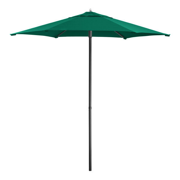 Lancaster Table & Seating 7 1/2' Round Forest Green Push Lift Silver Aluminum Umbrella