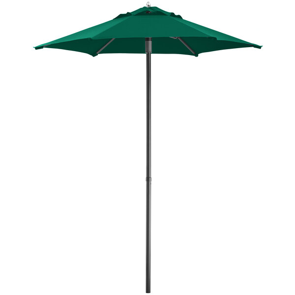 Lancaster Table & Seating 6' Round Forest Green Push Lift Silver Aluminum Umbrella